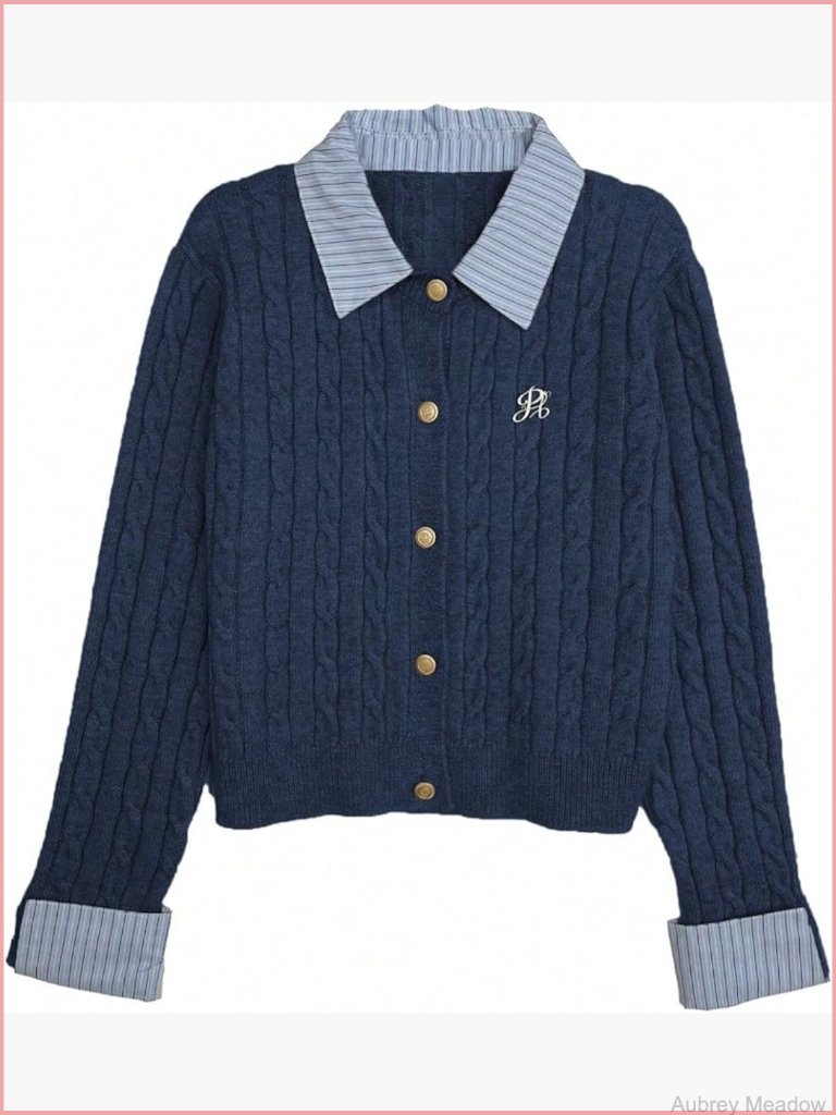 Women's Cropped Cardigan Sweater Collared Cable Knit Button Down Long Sleeve